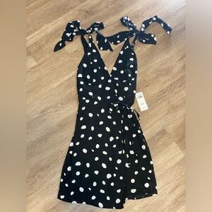Abercrombie & Fitch Black And White Polka Dot Wrap Dress